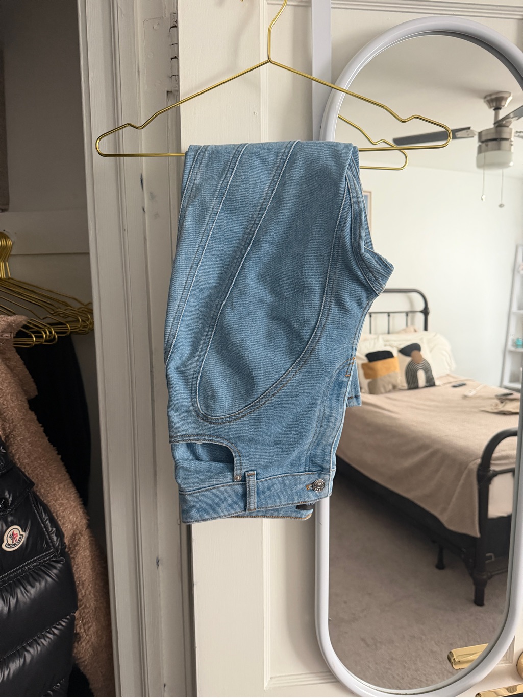 Mugler Light Blue Women’s High-Rise Denim Capris